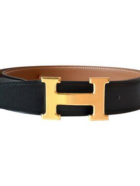 Hermes 32mm H-Shaped Buckle Reversible Constance Leather Belt Gold Hardware Blac